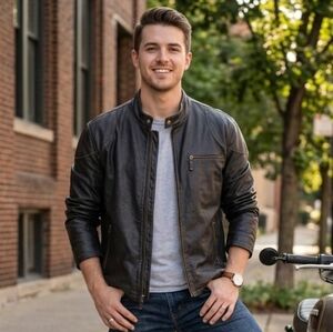 Danier XL Modern Contemporary Rugged Casual Biker Moto Brown Leather Jacket